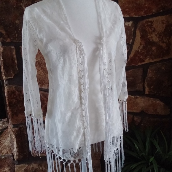 Other - White lace fringe beach cover up - small